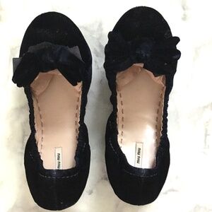 Miu Miu Blue Velvet Bow Ballet Flats